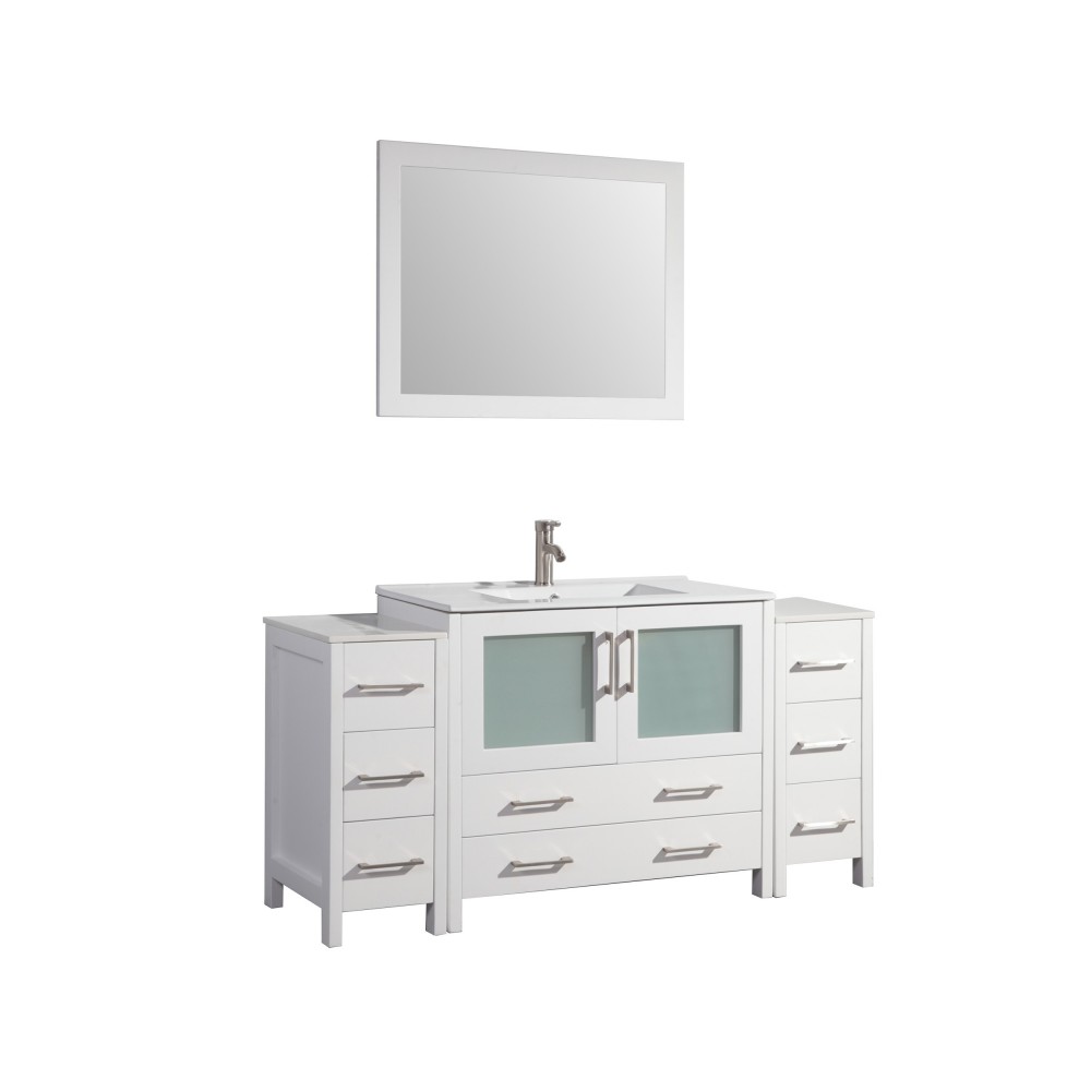 60" sl sink vanity set, ceramic top, soft close, drawers, White, VA3036-60W