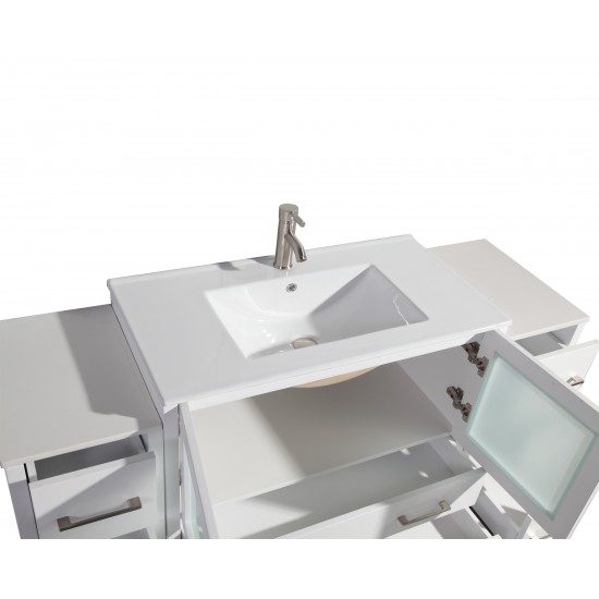 60" sl sink vanity set, ceramic top, soft close, drawers, White, VA3036-60W