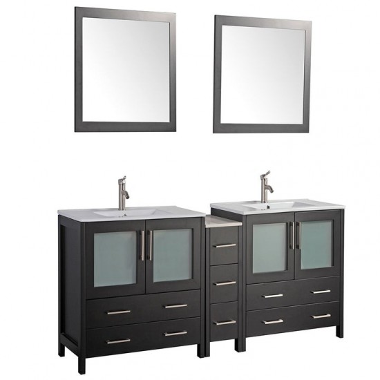 84" dbl sink vanity set, ceramic top, soft close, drawers, Espresso, VA3036-84E