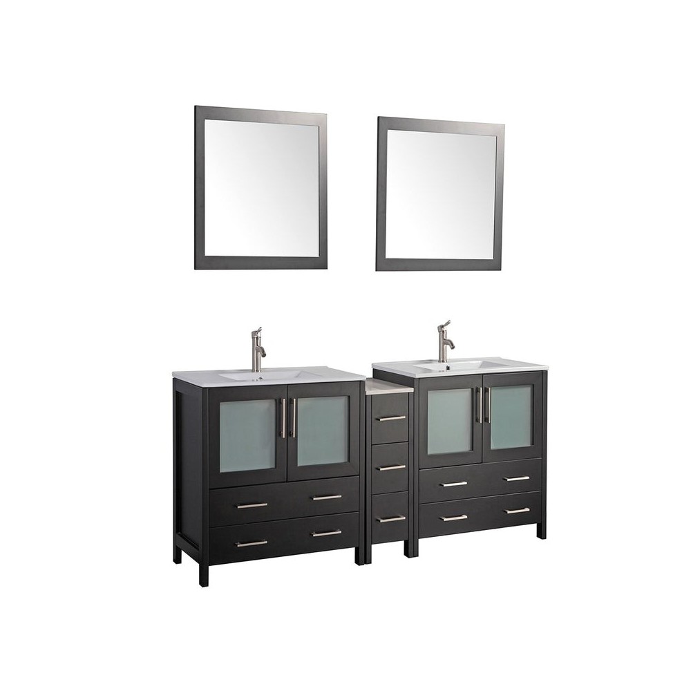 84" dbl sink vanity set, ceramic top, soft close, drawers, Espresso, VA3036-84E