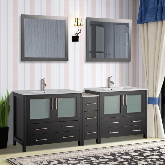 84" dbl sink vanity set, ceramic top, soft close, drawers, Espresso, VA3036-84E