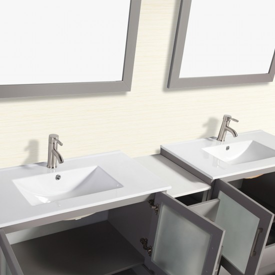 84" dbl sink vanity set, ceramic top, soft close, drawers, Gray, VA3036-84G