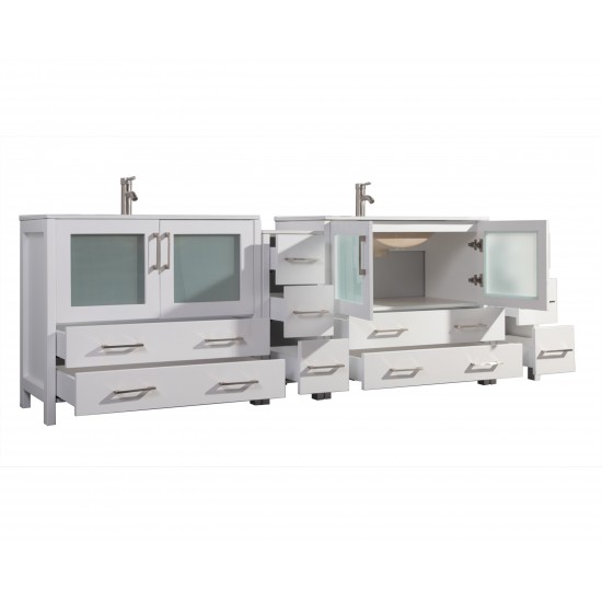 96" dbl sink vanity set, ceramic top, soft close, drawers, White, VA3036-96W