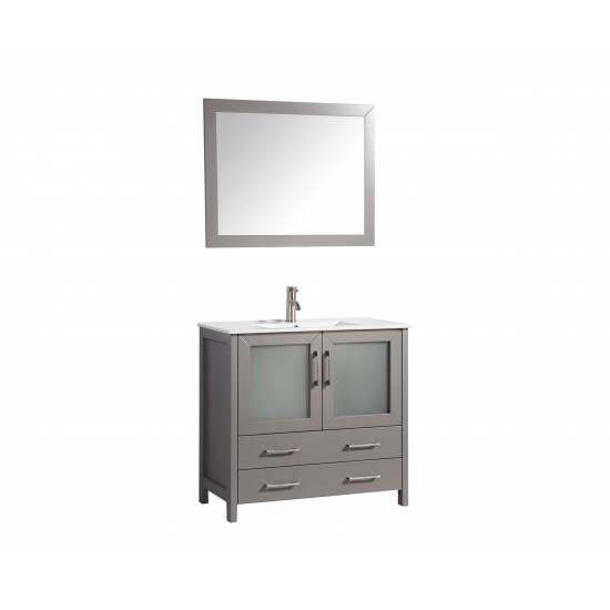 36" sl sink vanity set, ceramic top, soft closing doors, drawers, Gray, VA3036G