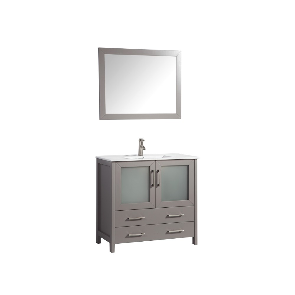 36" sl sink vanity set, ceramic top, soft closing doors, drawers, Gray, VA3036G