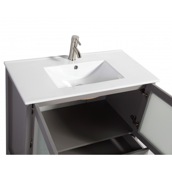 36" sl sink vanity set, ceramic top, soft closing doors, drawers, Gray, VA3036G