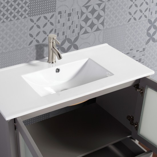 36" sl sink vanity set, ceramic top, soft closing doors, drawers, Gray, VA3036G