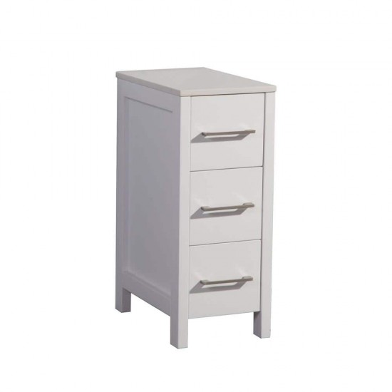 12 inch bathoom vanity cabinet, stone top, soft closing drawers, White, VA3112W
