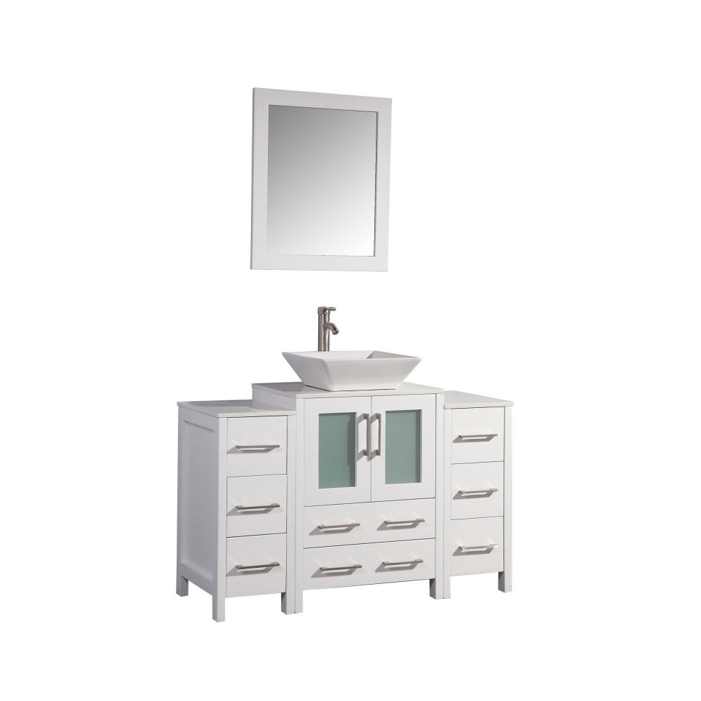 48" sl sink vanity set, ceramic top, soft close, drawers, White, VA3124-48W