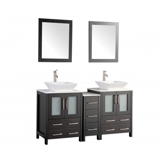 60" dbl sink vanity set, ceramic top, soft close, drawers, Espresso, VA3124-60E