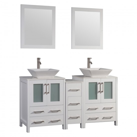 60" dbl sink vanity set, ceramic top, soft close, drawers, White, VA3124-60W