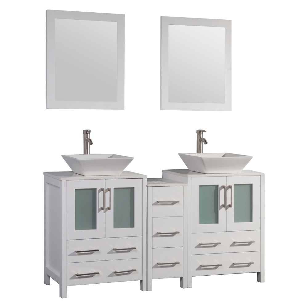 60" dbl sink vanity set, ceramic top, soft close, drawers, White, VA3124-60W