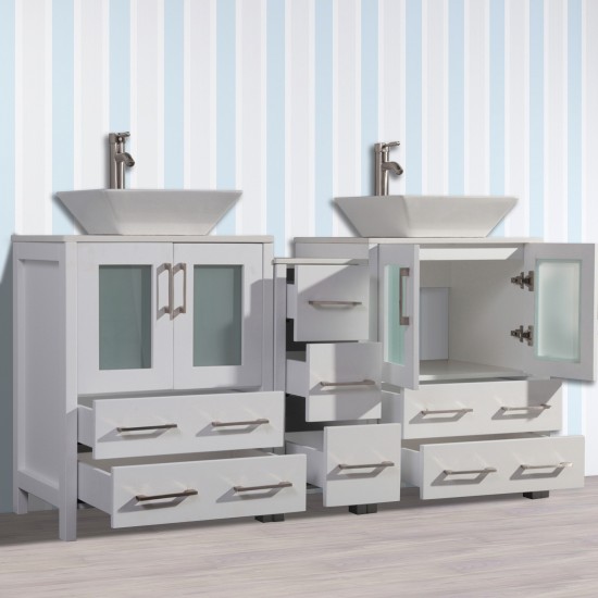 60" dbl sink vanity set, ceramic top, soft close, drawers, White, VA3124-60W