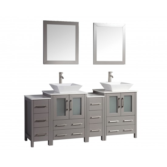 72" dbl sink vanity set, ceramic top, soft close, drawers, Gray, VA3124-72G