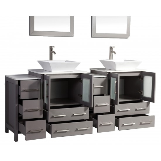 72" dbl sink vanity set, ceramic top, soft close, drawers, Gray, VA3124-72G