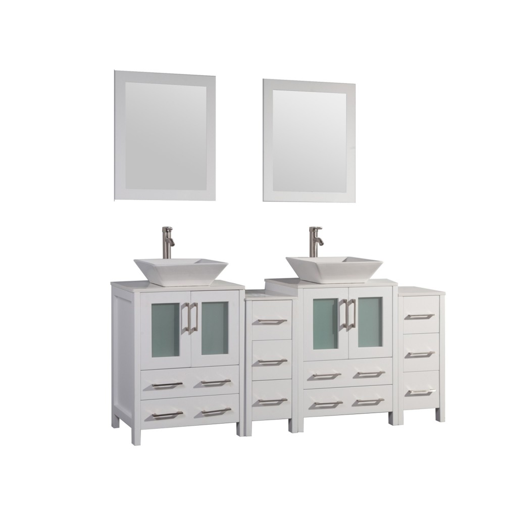 72" dbl sink vanity set, ceramic top, soft close, drawers, White, VA3124-72W