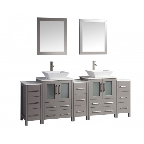 84" dbl sink vanity set, ceramic top, soft close, drawers, Gray, VA3124-84G