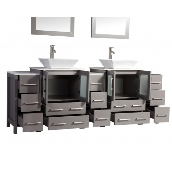 84" dbl sink vanity set, ceramic top, soft close, drawers, Gray, VA3124-84G