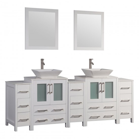 84" dbl sink vanity set, ceramic top, soft close, drawers, White, VA3124-84W