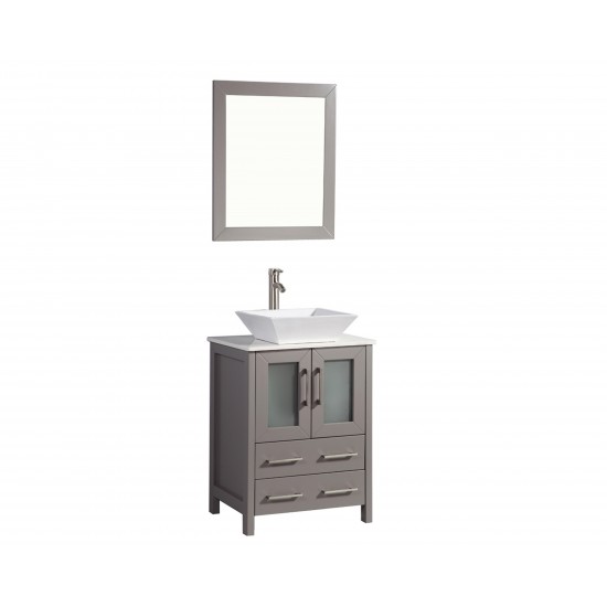 24" sl sink vanity set, ceramic top, soft closing doors, drawers, Gray, VA3124G