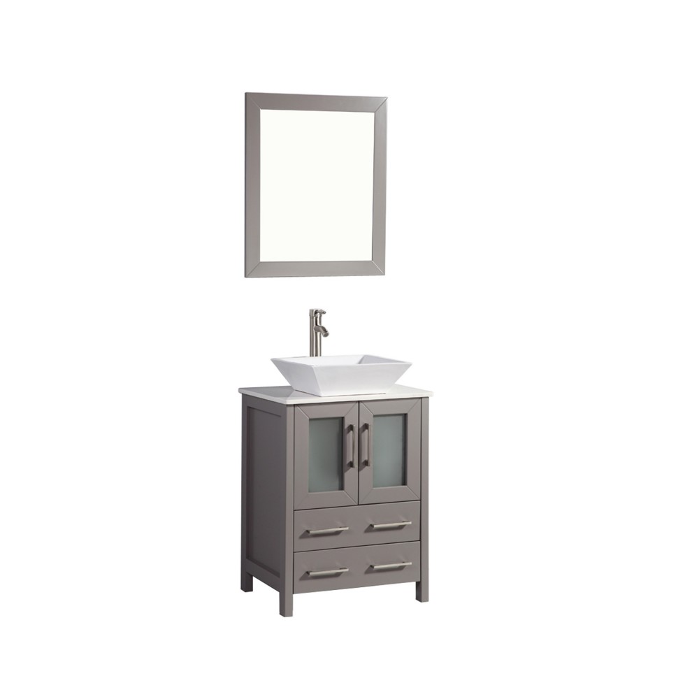 24" sl sink vanity set, ceramic top, soft closing doors, drawers, Gray, VA3124G