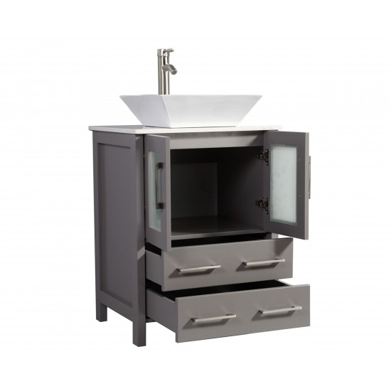 24" sl sink vanity set, ceramic top, soft closing doors, drawers, Gray, VA3124G