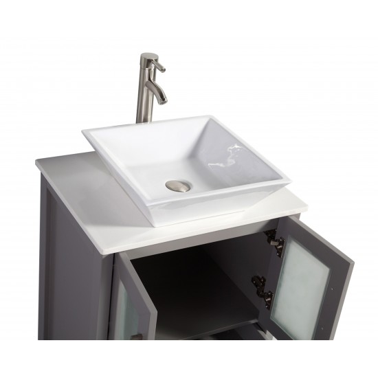 24" sl sink vanity set, ceramic top, soft closing doors, drawers, Gray, VA3124G