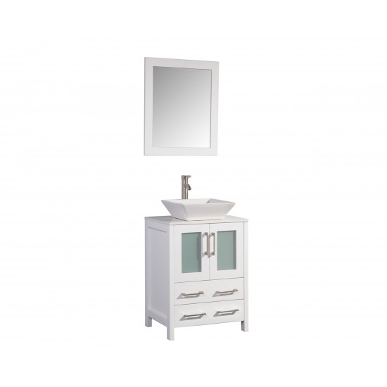 24" sl sink vanity set, ceramic top, soft closing doors, drawers, White, VA3124W