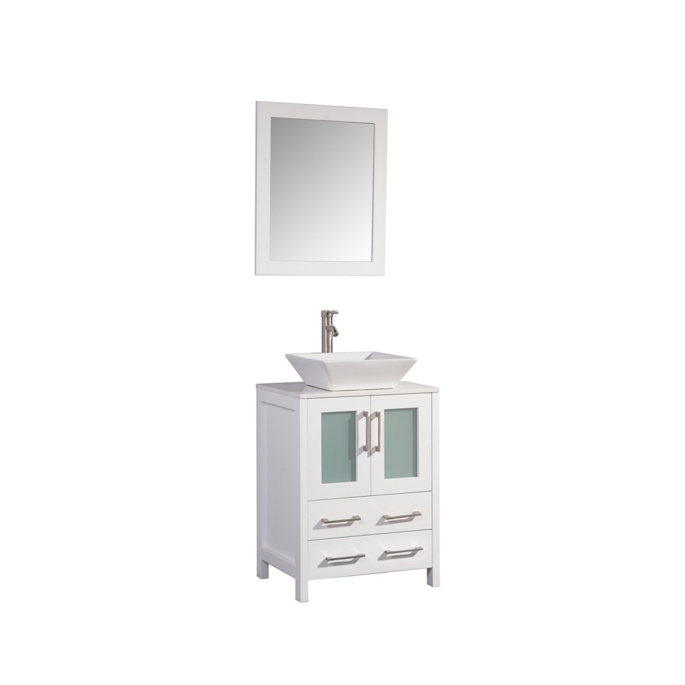 24" sl sink vanity set, ceramic top, soft closing doors, drawers, White, VA3124W