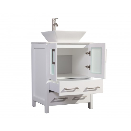 24" sl sink vanity set, ceramic top, soft closing doors, drawers, White, VA3124W