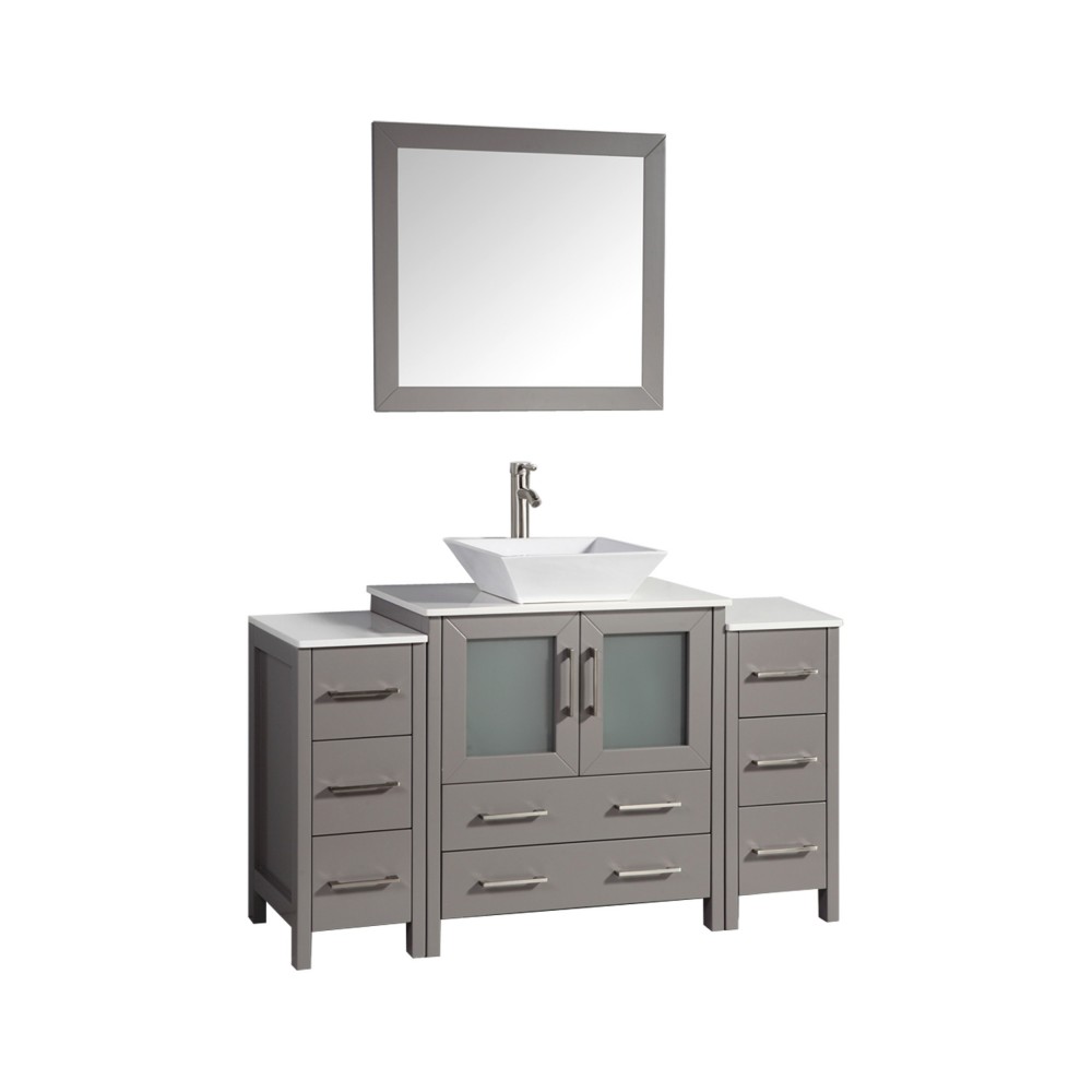 54" sl sink vanity set, ceramic top, soft close, drawers, Gray, VA3130-54G 54" sl sink vanity set, ceramic top, soft close, drawers, Gray, VA3130-54G