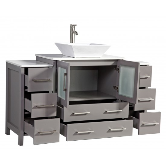 54" sl sink vanity set, ceramic top, soft close, drawers, Gray, VA3130-54G