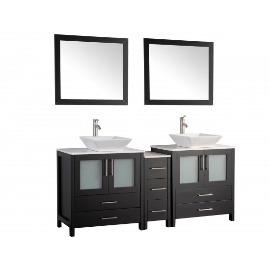 72" dbl sink vanity set, ceramic top, soft close, drawers, Espresso, VA3130-72E