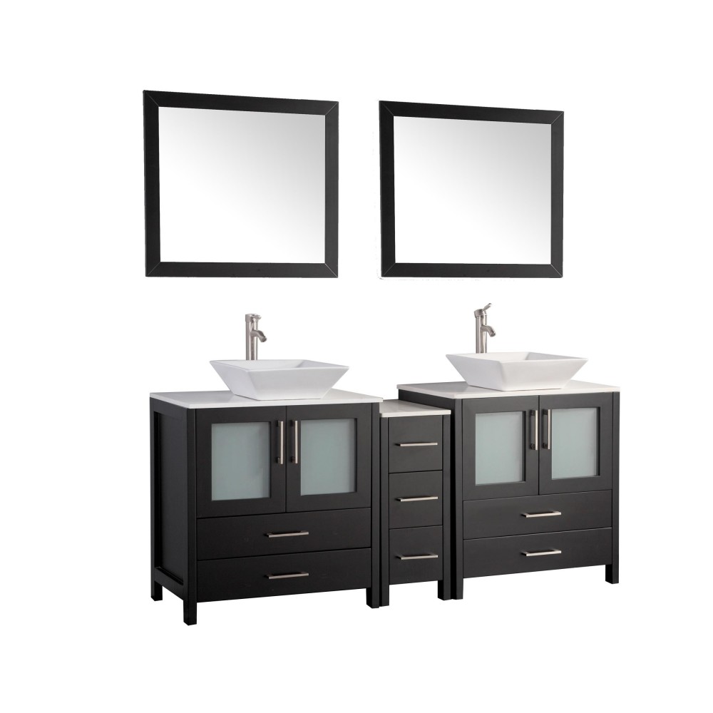 72" dbl sink vanity set, ceramic top, soft close, drawers, Espresso, VA3130-72E