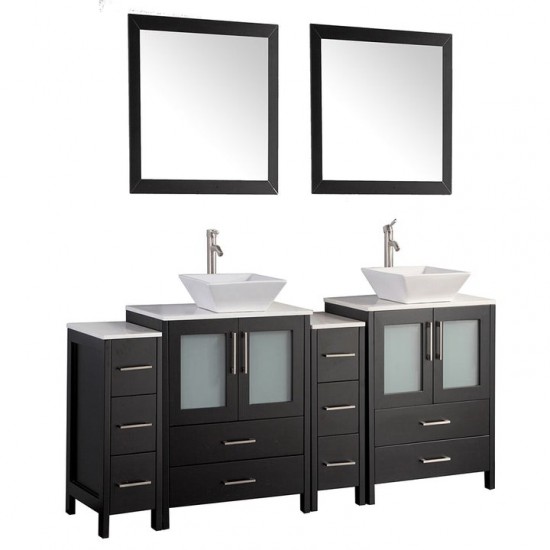 84" dbl sink vanity set, ceramic top, soft close, drawers, Espresso, VA3130-84E