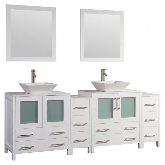 84" dbl sink vanity set, ceramic top, soft close, drawers, White, VA3130-84W