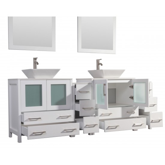 84" dbl sink vanity set, ceramic top, soft close, drawers, White, VA3130-84W