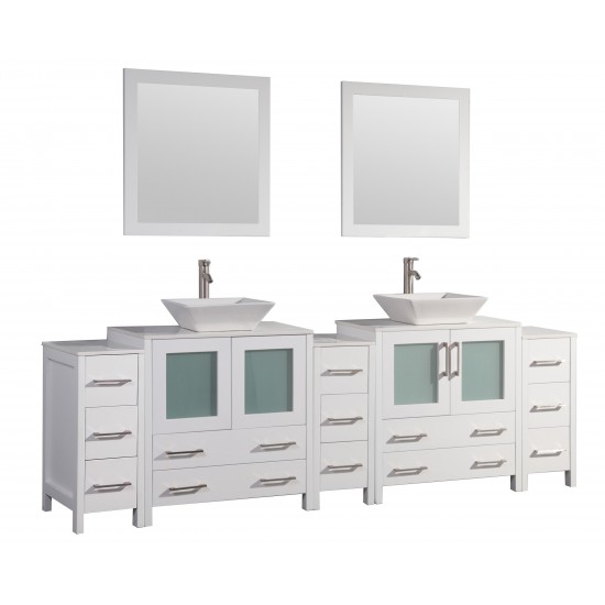 96" dbl sink vanity set, ceramic top, soft close, drawers, White, VA3130-96W