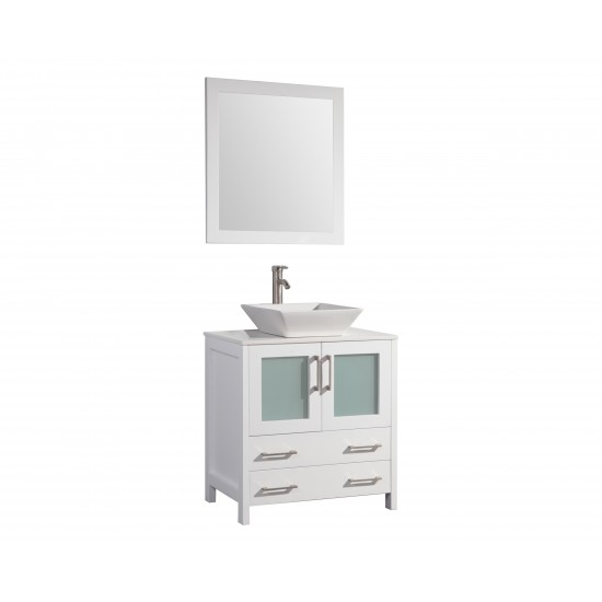 30" sl sink vanity set, ceramic top, soft closing doors, drawers, White, VA3130W