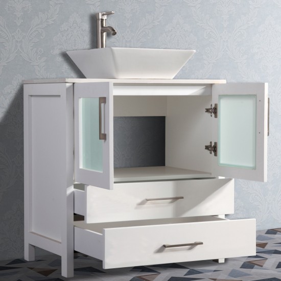 30" sl sink vanity set, ceramic top, soft closing doors, drawers, White, VA3130W