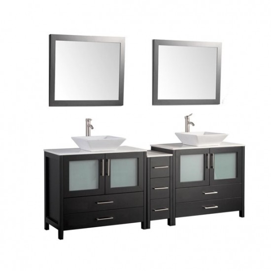 84" dbl sink vanity set, ceramic top, soft close, drawers, Espresso, VA3136-84E