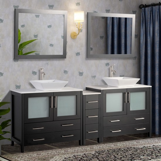 84" dbl sink vanity set, ceramic top, soft close, drawers, Espresso, VA3136-84E
