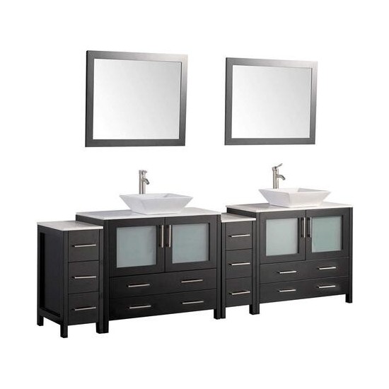 96" dbl sink vanity set, ceramic top, soft close, drawers, Espresso, VA3136-96E