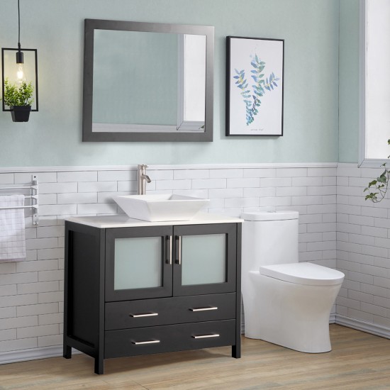 36" sl sink vanity set, ceramic top, soft close, drawers, Espresso, VA3136E
