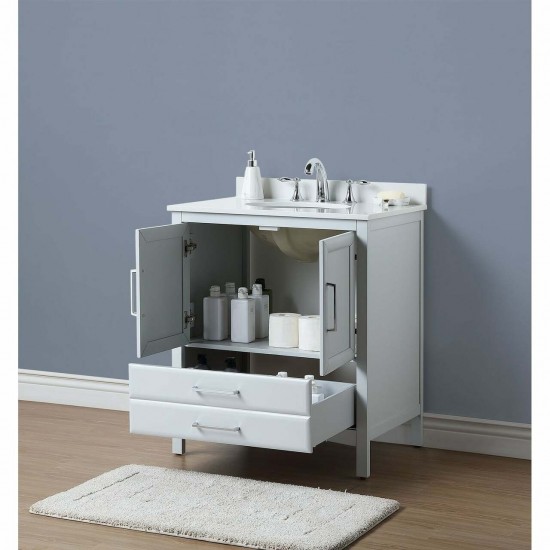 30" sl sink vanity set, white stone top, ceramic sink,soft closing doors,drawers