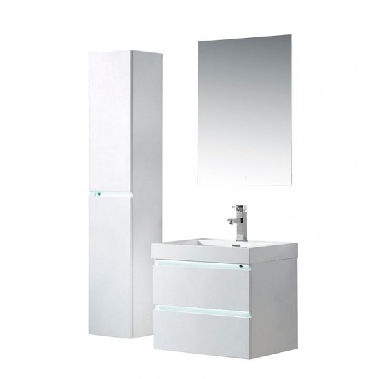 Vanity Art 24 Inch Wall Hung Single Sink Bathroom Vanity With Resin Top, White