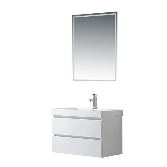 Vanity Art 30" LED Lighted Wall Hung Single Sink Vanity With Resin Top, White