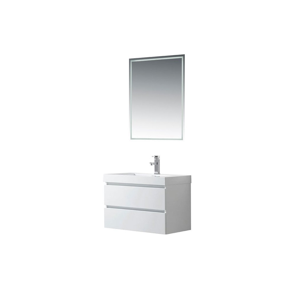 Vanity Art 30" LED Lighted Wall Hung Single Sink Vanity With Resin Top, White