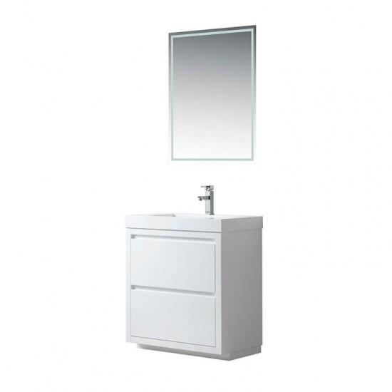 Vanity Art 30 Inch Single Sink Bathroom Vanity With Resin Top, White