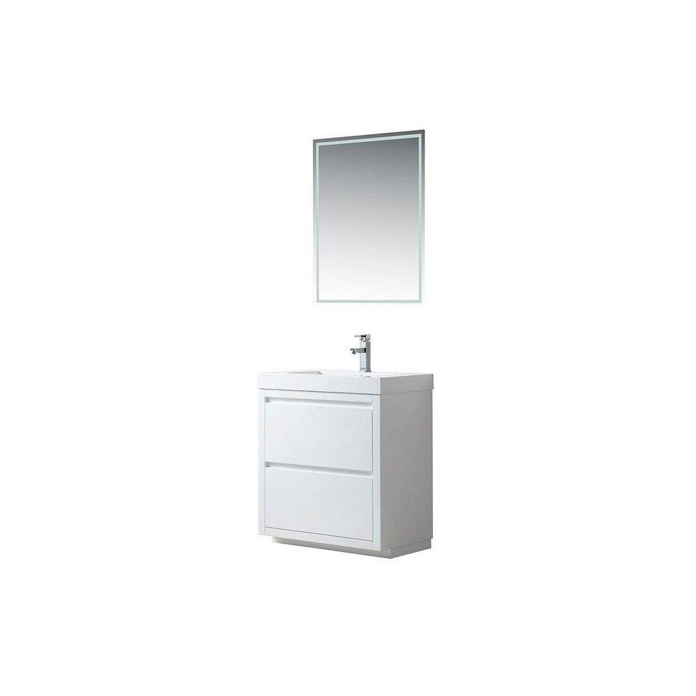 Vanity Art 30 Inch Single Sink Bathroom Vanity With Resin Top, White